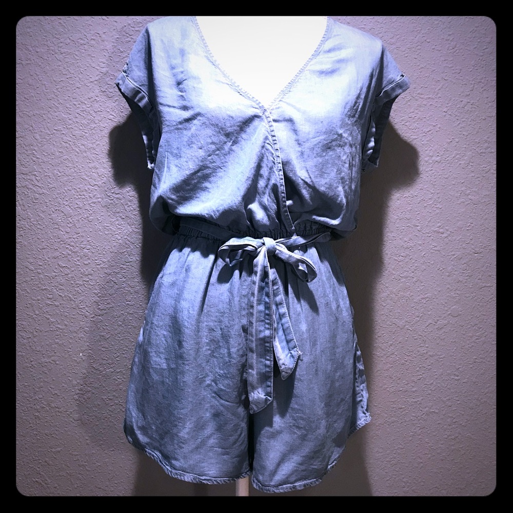 H&M light blue denim romper